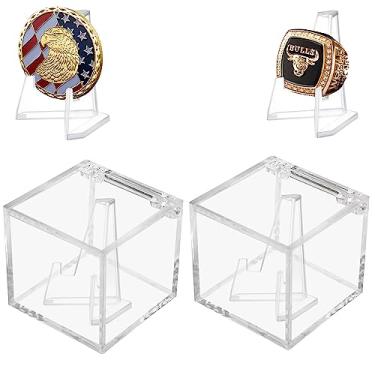 Imagem de VCISPOK Estojo Para Exibição De Anéis Campeonato, Caixa Acrílico Transparente Suporte Cavalete Moedas, Armazenamento Campeonato E Moedas (2, 2,36 Polegadas)