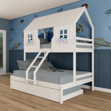 Imagem de Treliche Casal/ Solteiro Casinha Encantada Madeira Maciça Branco Megamobilia