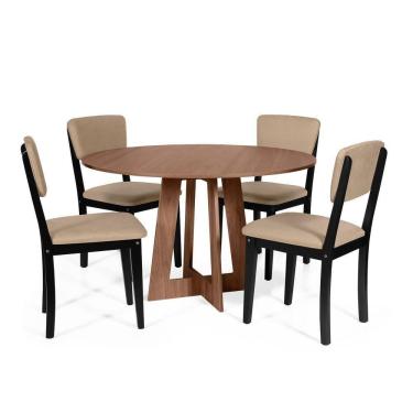 Imagem de Mesa De Jantar Redonda Montreal Noronha Com 4 Cadeiras Estofadas Ella Preto/bege