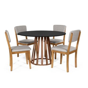 Imagem de Mesa De Jantar Redonda Gabi Pret/nor Com 4 Cadeiras Estofadas Ella Cinza Claro