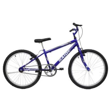 Imagem de Bicicleta Aro 24 Bike Sem Marchas Feminina e Masculina Saidx Premium, Quadro em Aço, Freio V-Brake (Azul/Prata)