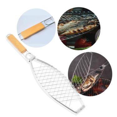 Imagem de Grelha Dupla Churrasco Assar Peixe 31x25cm Antiaderente e Isolamento T