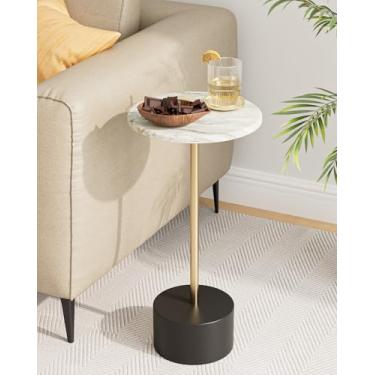 Imagem de Aienvey Pedestal de mesa de bebida, mesa lateral redonda, mesas de bebida para espaços pequenos, mesa de canto de pedestal, mesa de pedestal pequena (preto dourado)