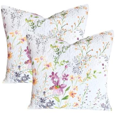 Imagem de Ladyann Conjunto de capas de almofada acolchoadas 100% algodão, estampa floral botânica e selvagem 66 x 66 de 2, fronhas macias e aconchegantes para sofá-cama, sala de estar e decoração de casa