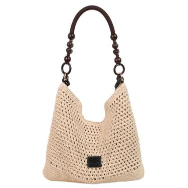 Imagem de Bohemia Bolsa feminina de palha de tecido macramê, bolsas transversais, bolsa de verão para praia, alça superior para viagens e compras, Preto, G, One Size