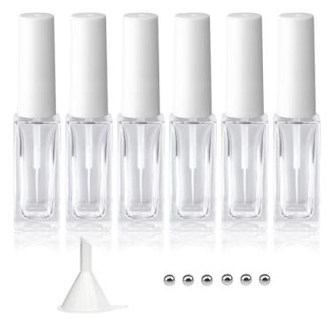 Imagem de Agidea Delineador Para Nail Art, Frascos Vazios De 7Ml, Pacote Com 6 Esmaltes Blooming, Pincel E Bolas Mistura, Funis Decoração Diy (Não Em Gel) (Branco)