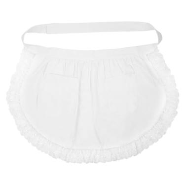 Imagem de Avental de cintura feminino BESTONZON com bolsos de renda de algodão meio avental lembranças de festa de cozinha para empregada de mesa (branco)