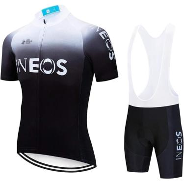 Imagem de Conjunto De Roupas De Ciclismo De Manga Curta Masculina De Verão Com Shorts Acolchoados De Gel De Jersey Para Roupas Esportivas Confortáveis De Secagem Rápida, White black 2, XL