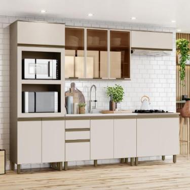 Imagem de Cozinha Modulada 271,5cm Completa com Vidro 5 Peças 12 Portas 2 Gaveta