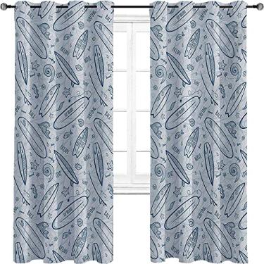 Imagem de Cortinas blackout de prancha de surf para quarto - Cortinas escurecidas com isolamento térmico para sala de estar, três camadas trançadas, L 182 x C 213 cm azul escuro ardósia branca