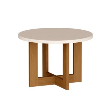 Imagem de Mesa de Centro Decorativa Redonda com Tampo em MDF e Pés em Madeira(Pérola/Nature)