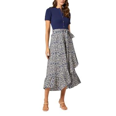 Imagem de Shoshanna Vestido feminino Uffizi Geo Knit Combo Rayna, Azul-marinho/marfim, G