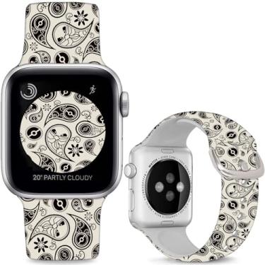 Imagem de Sjiangqiao Pulseiras de relógio de silicone macio compatíveis com Apple Watch SE séries 10, 9, 8, 7, 6, 5, 4, 3, 2 e 1 de 49 mm, 46 mm, 44 mm e 42 mm (série 3 2 1), para mulheres e homens.