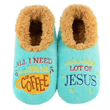 Imagem de Snoozies Par de meias femininas forradas com sherpa – Pantufas felpudas e fofas com sola antiderrapante – Pantufas femininas quentes, All I Need is Some Coffee & Jesus, Medium