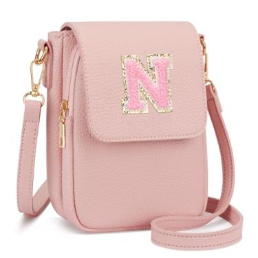 Imagem de CLOUDWINGS Bolsa tiracolo pequena com inicial inicial de presente para adolescentes, couro vegano, bolsa infantil, rosa, N