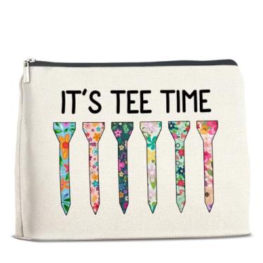 Imagem de UPNEGE Bolsa de maquiagem de golfe presentes para mulheres amantes de golfe It's Tee Time Bolsa de cosméticos floral bolsa com zíper