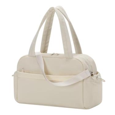 Imagem de Pequena bolsa de ginástica feminina – Mini sacola de 30,5 cm com bolso molhado, leve, bolsa de mão para viagem esportiva, Bege, 12inch, Bolsa de viagem