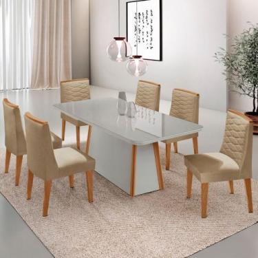 Imagem de Mesa de Jantar Diane 180cm Tampo MDF Vidro com 6 Cadeiras Eloise Moder