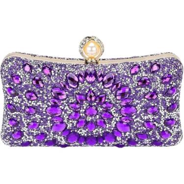 Imagem de AKEIE Bolsa de luxo para noite com strass de cristal brilhante, bolsa clutch de acrílico para casamento, coquetel, festa de formatura, Roxo