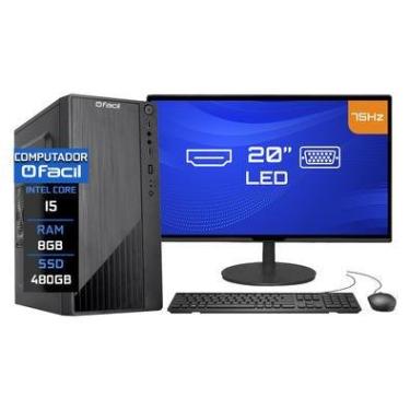 Imagem de Computador Completo Fácil Intel Core I5, 8GB, SSD 480GB, c/ Monitor 19" HDMI Led, Tecla...