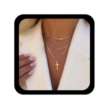 Imagem de Allereyae Colar gargantilha punk religiosa com cruz em camadas, colar com pingente de crucifixo, corrente de clipe de papel, corrente de elos para mulheres