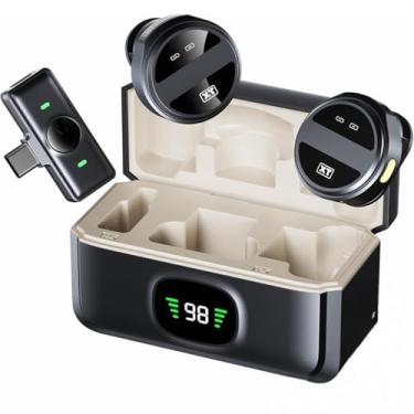 Imagem de Microfone de Lapela Sem Fio Magnético Digital, 2 Microfones + 1 Receptor com Caixa Carregamento, Gravações Compatível com iPhone Android YouTube Entrevistas microfone lapela duplo - Tipo C