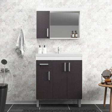 Imagem de Gabinete de Banheiro 80cm com Cuba e Espelheira Branco/Grafite