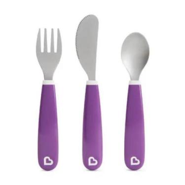 Imagem de Conjunto De Talheres Inox Colher, Garfo E Faca Roxo Munchkin