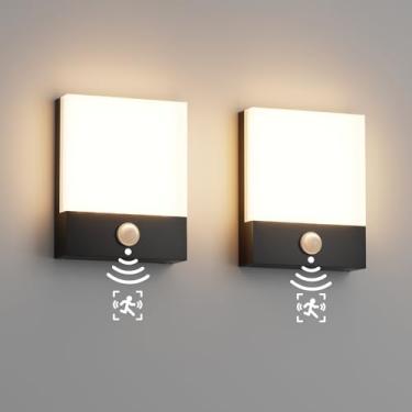 Imagem de Aoceley Pacote com 2 lâmpadas de parede LED modernas para ambientes externos com sensor de movimento, iluminação de varanda e pátio de parede de parede de 24 W 3000 K, IP65, à prova d'água, com fio