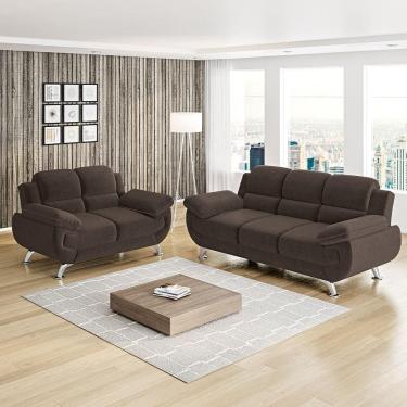Imagem de Conjunto De Sofá 2 E 3 Lugares Suede Café Avalon Linoforte Café
