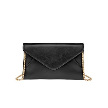 Imagem de COOLOYA Bolsa feminina de couro com aba quadrada para uso diário mini bolsa transversal à noite com alça de corrente, Preto, One Size, Macio