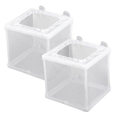 Imagem de Pacote com 2 caixas de malha de incubadora de peixes, 16 x 14 x 15 cm, caixa de criador para aquário de peixes de malha de nylon branca, caixas de criador de peixes para aquário, rede de separação de