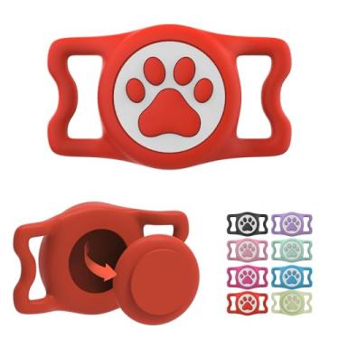 Imagem de ILFINDYOU Suporte de coleira de cachorro impermeável para Apple Air Tag, suporte de airtag de silicone para cães e gatos (vermelho)