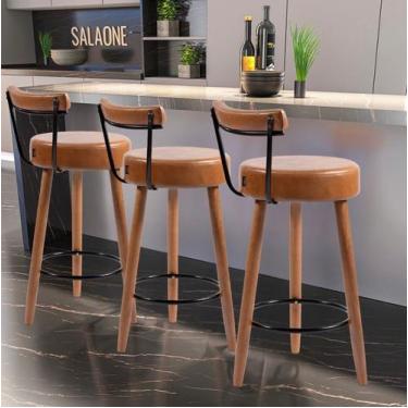 Imagem de Kit 3 Banquetas Estofadas Altas Napoles Com Encosto para Cozinha, Área