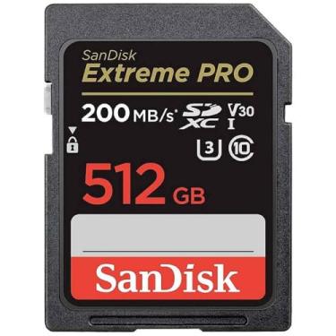 Imagem de SanDisk Cartão de memória 512GB Extreme PRO SDXC UHS-I - C10, U3, V30, 4K UHD, cartão SD - SDSDXXD-512G-GN4IN, cinza escuro/preto