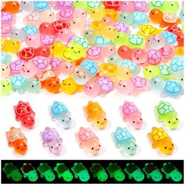 Imagem de VICROIC 60 mini tartarugas de resina, estatuetas luminosas de tartaruga em miniatura, animais de tartaruga minúsculas que brilham no escuro para casa de bonecas, aquário, enchimentos de festa