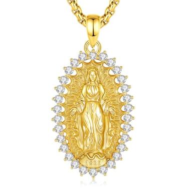 Imagem de EUDORA Colar de Virgem Maria Medalha Milagrosa para Mulheres e Homens Prata Esterlina S925 Banhado a Ouro 18 K, Medalha Mãe Abençoada, Virgem Maria Virgencita, Pingente Faith Jewelry Gifts for Women