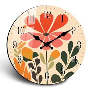 Imagem de Relógio de parede floral grande retrô de 40,6 cm - magnífica exibição floral em tons retrô, relógios de parede silenciosos sem tique-taque decorativos, operado por bateria, relógio redondo analógico