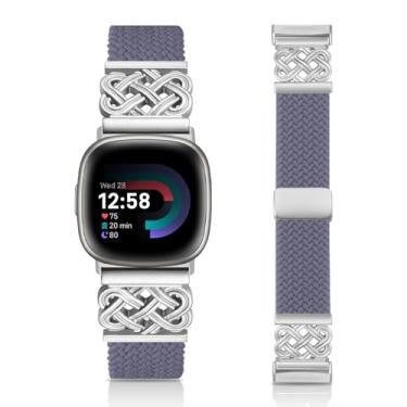 Imagem de Chinber Pulseira trançada compatível com Fitbit Versa 4 para mulheres/Versa 3/Sense 1/Sense 2, pulseira de nylon com fecho magnético e tiras de fivela interloque para Fitbit Versa4/3/Sense1/2