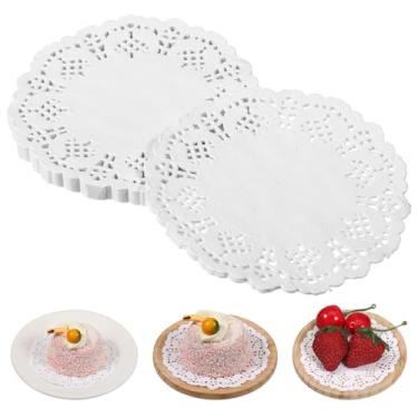 Imagem de Doilies de papel, 200 peças de toalhas de renda de 3,5 polegadas papel redondo descartável toalha branca para mesas bandejas de sobremesa artesanato festa casamento aniversário bolos talheres