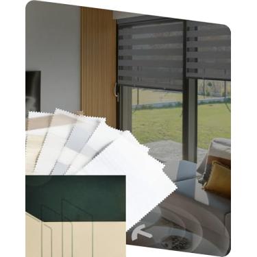 Imagem de Yoolax Persianas zebra motorizadas, persianas transparentes de camada dupla com filtragem de luz, persiana de rolo de controle de luz de privacidade, amostra de tecido (multicolorida)