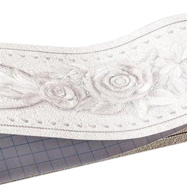 Imagem de TsoLay Adesivos de parede de borda de papel de parede de 5 m / 16,4 pés relevo azulejo rústico bordas de papel de parede vintage descascar e colar cozinha banheiro azulejos adesivo