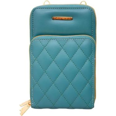 Imagem de Bolsa Carteira Feminina Premium Com Alça Ajustável Textura Matelassê Elegante 3 Compartimentos, 18cm x 11cm (Azul)