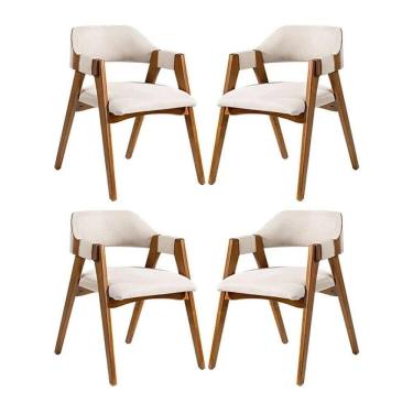 Imagem de Kit 4 Cadeiras De Jantar Lua Estofada Em Madeira Maciça Imbuia Linho Bege L60 Rmi Imbuia