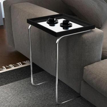 Imagem de Mesa De Apoio P- Sofá Bandeja Espelhada Laca Preta Base Cromada Preto