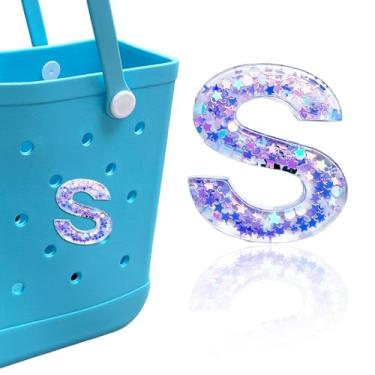 Imagem de HLUWA Pingentes De Letras Para Bolsas Bogg E Simply Southern - Alfabeto Roxo Estrela Lantejoulas Acessórios Inserir Decorativas Bolsa Praia (P)