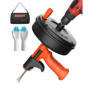 Imagem de Serpente de drenagem, eixo helicoidal de drenagem com adaptador de broca, cabo flexível de 10,7 m, ferramenta de remoção de entupimento de cabelo de banheiro, manual ou alimentada para tamancos de