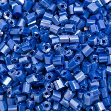 Imagem de Miçanga Passante Vidrilho Tubo Azul Escuro 4mm 1.500pçs 150g - Macall