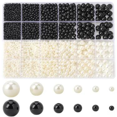 Imagem de SOFPLATE 1 caixa 3390 peças 12 estilos pérolas pretas pérolas de plástico ABS imitação bola redonda colorida pequena arte solta suave espaçadores achados para fazer joias, pulseiras, colares, brincos