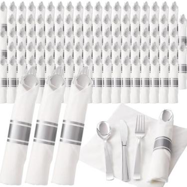 Imagem de Conjunto de talheres de plástico prateado para 200 convidados com guar